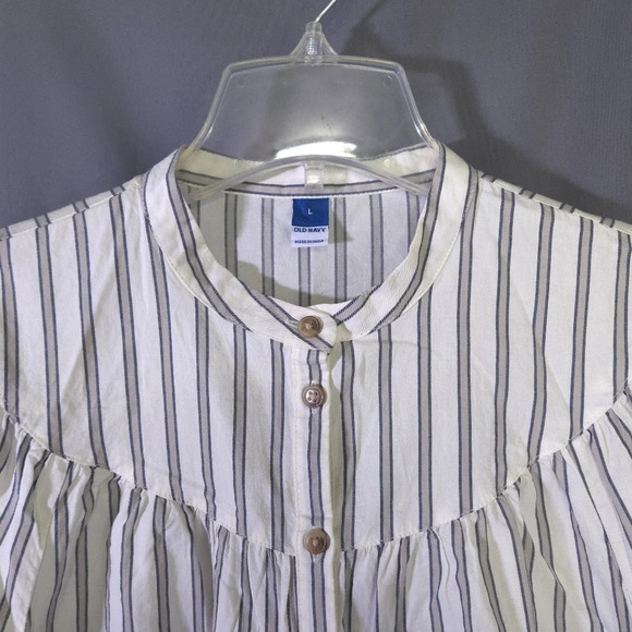 Old Navy Stripes Button Down Blouse  Light‎ Puff Sleeve Light Academia Size L - Picture 3 of 8